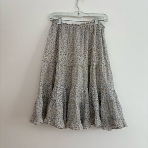 Vintage Desert West Ditsy Floral Midi Skirt Blue White Cottage Boho Vacation